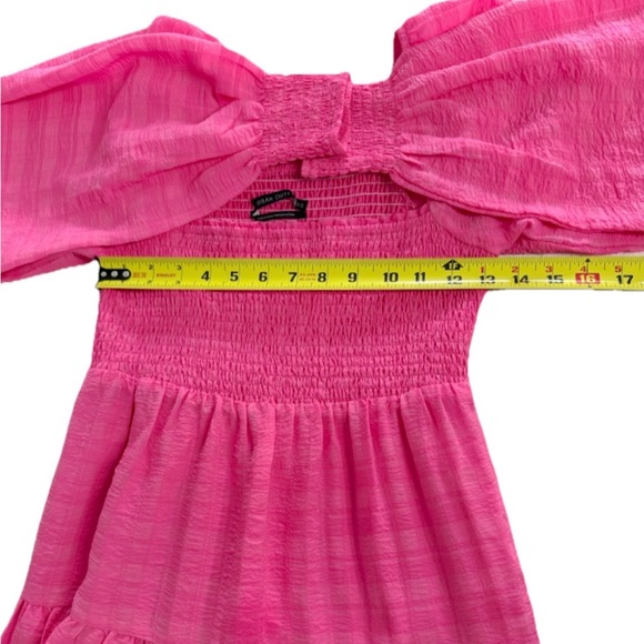 Urban Outfitters Pink Smocked Off Shoulder Mini Dress | Size M - Picture 8 of 9